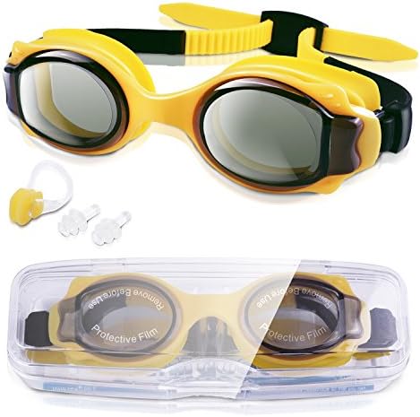 GKCI Kids Swimming Goggles, Waterproof Swim Goggles With Clear Vision for Children and Early Teens (Age 4-12), Anti-Fog Lenses, Waterproof, UV Protection, No Leak And Strap (Black Yellow)