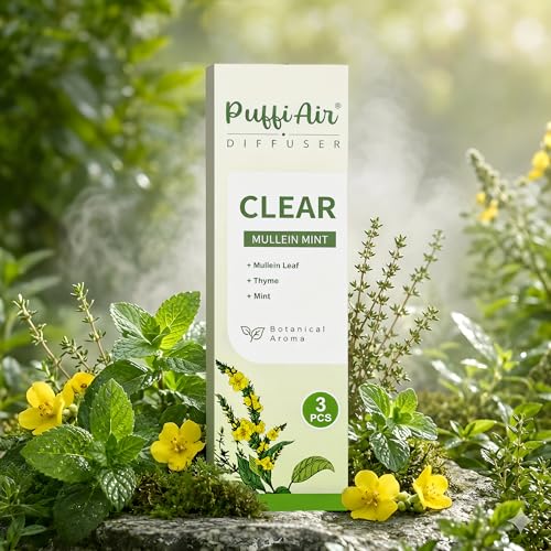 PUFFIAIR Botanical Fragrance Stick Set, Plant-Based Mullein, Thyme & Mint Botanical Scent, Non-Electronic Personal Fragrance Accessory, 3 Sticks, 1 Pack