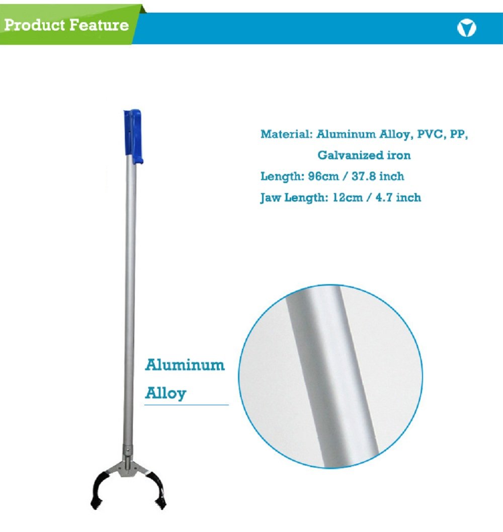 Yachee Aluminum Reacher Grabber, 37”Extra Long Handy Mobility Aid with Rotating Grip, Reaching Assist Tool for Trash Pick Up, Litter Picker, Garden Nabber, Disabled Reacher, Rubbish Tongs, Arm Extension: Industrial & Scientific