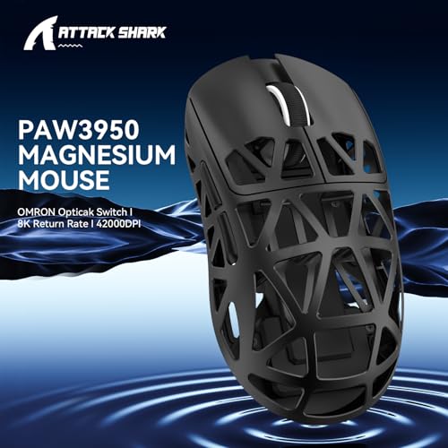 ATTACK SHARK R2 Magnesium Alloy Gaming Mouse, PixArt PAW3950 Sensor, Wireless 8K, 48g Superlight, BT/2.4G/Wired, Adjustable DPI 42000, for Win11/Xbox/PS/Mac