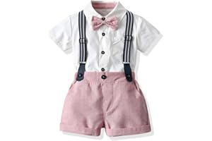 IMEKIS Toddler Baby Boys Gentleman Suits Bowtie Shirt Overalls Suspenders Shorts Pants Summer Wedding Outfit Dress Clothes