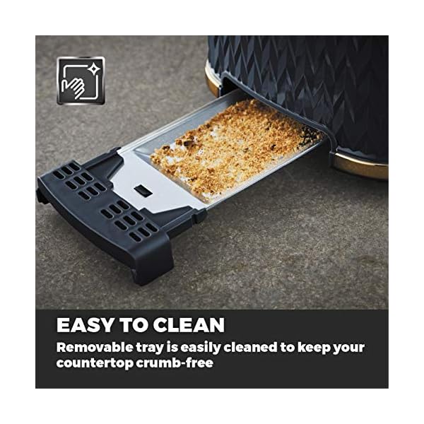 Tower T20054MNB Empire 2-Slice Toaster with Defrost/Reheat, Removable Crumb Tray, 900W, Midnight Blue and Brass