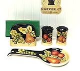 Tuscany Black Winter Fruit Hand Painted, 4pc Stove Top/Table Set, Napkin,Salt, Pepper and Spoon Rest, 85925/28 by ACK