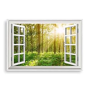 Framed Canvas Wall Art for Living Room, Bedroom Fake Window Sunny Day Canvas Prints for Home Decoration Ready to Hanging - 16x24 inches