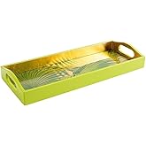 Caspari Palm Fronds Gold Lacquer Bar Tray – Rectangular Decorative Serving Tray, 20” x 8” – Handcrafted Wood & Lacquer Finish, Luxury Barware or Home Décor Accent – 1 Each