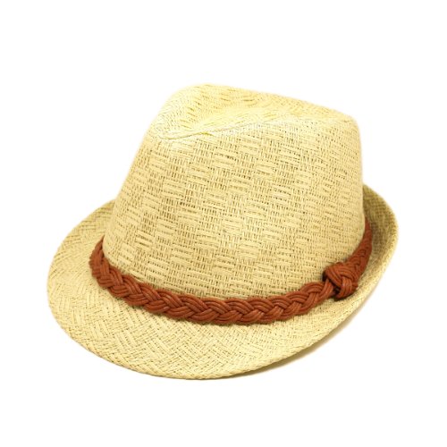 Classic Fedora Straw Hat with Braided Band, Natural