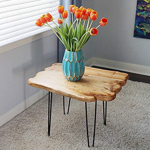 WELLAND Natural Edge Coffee Table Small, Hairpin Coffee Table, Natural Wood End Table, Wood Slab