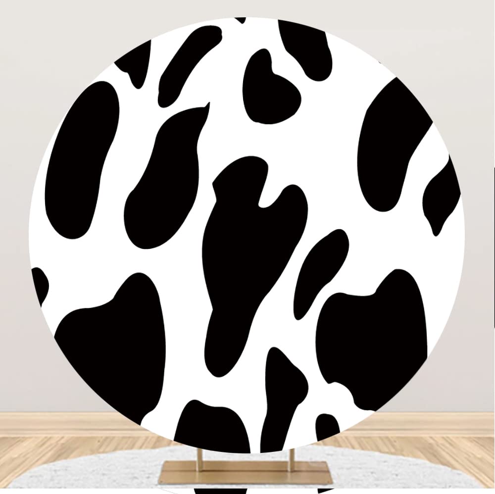 SDOTPMT Diameter 6.5ft Black and White Milk Cows Skin Printed Round Backdrop Cover Cartoon Cute Polyester Photography Circle Background for Baby Shower Newborn Party Cake Table Banner Studio Props
