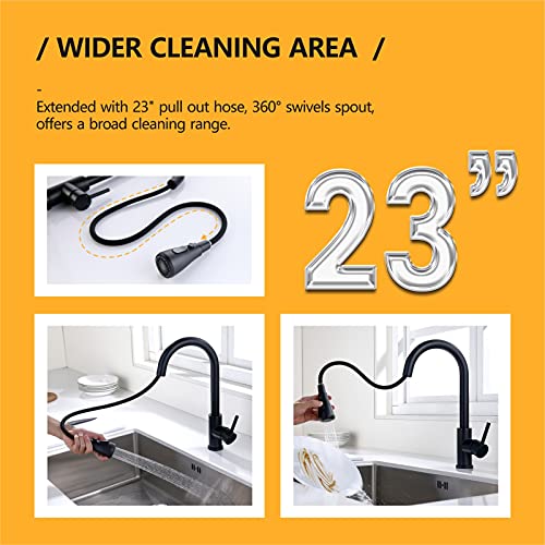 Hiqufet Black Kitchen Faucet with Pull Down Sprayer, Kitchen Sink