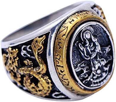 Jade Angel Mens 925 Silver Golden Two Tone Retro Dragon Black Silver Ring (7)
