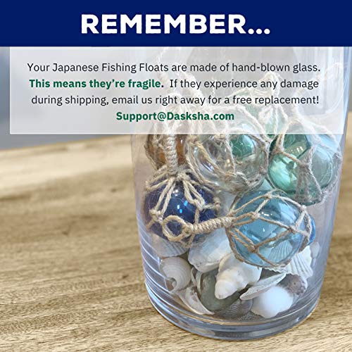 Dasksha New 6-Piece Japanese Glass Fishing Float Set - 2 inch - Assorted Colors - Traditional Glass Buoys with Rope