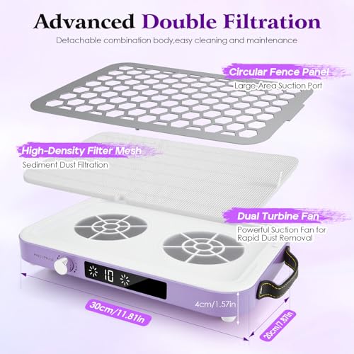 Professional Nail Dust Vacuum Cleaner, Nail Dust Vacuum Cleaner 8400 RPM, Nail Dust Extractor Powerful Double Suction with Filter and Handle 10 Speed Adjustable Nail Vacuum Cleaner Manicure