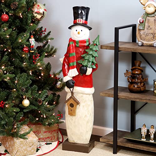 Sunnydaze Indoor and Outdoor Snowman Statue in Sweater Holding