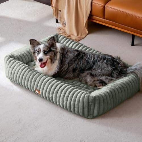 Upvilla Luxusweicher Hundekorb, Orthopädisches Hundebett Grosse Hunde, 4-Seitiges Nackenkissen, Abnehmbare Waschbare Hundematte, Hundesofa Mit Griffen, Haustierbett (Dunkelgrau, 109 * 76 * 20Cm)