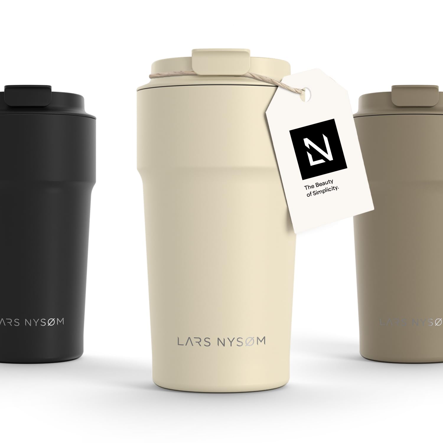 LARS NYSØM Thermo Coffee Mug-to-go 17oz | Travel Mug 0.5 Liter with Insulation | Leak Proof Stainless Steel Thermal Tumbler for Coffee and Tea on the Go (Almond Beige, 500ml) — image 1