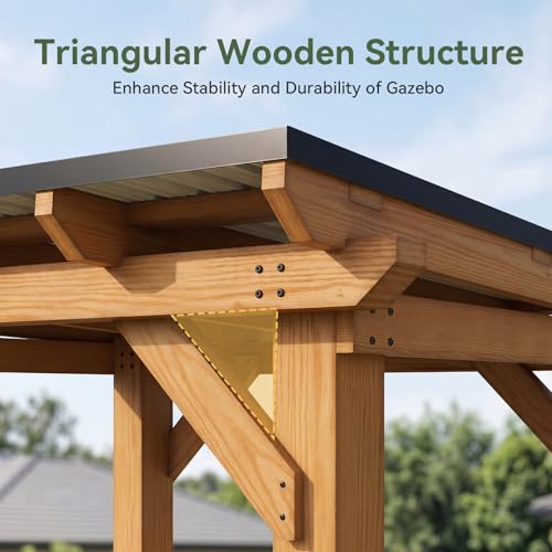 Aoxun 8x5 Cedar Wood Hardtop BBQ Gazebo with Galvanized Steel Roof & Side Shelves image 29