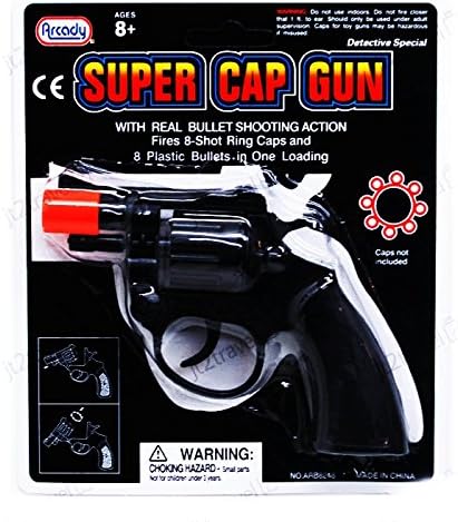 8 Ring Shot Cap Gun Police Series Pistol Revolver Black New Toy Replica For Ages 8+
