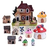 Zealor 12 Pieces Miniature Fairy Garden House and Terrarium Mushroom Fairy House Statue