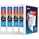 Avery Heavy Duty View 3 Ring Binder, 1.5" One Touch EZD Ring, Holds 8.5" x 11" Paper, 4 White Binders (79195)