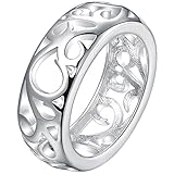 BOHG Jewelry Womens 925 Sterling Silver Plated Fashion Hollow Love Eternity Ring Engagement Wedding Band
