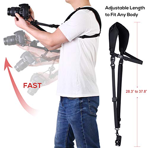 waka Camera Neck Strap with Quick Release, Safety Tether and Underarm Strap, Adjustable Camera Shoulder Sling Strap for Nikon Canon Sony Fuji DSLR Camera, Black - Thumbnail 6