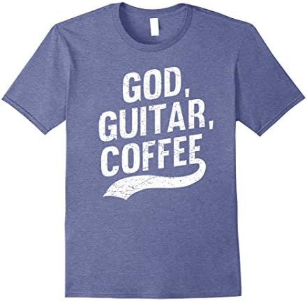 Mens God Guitar Coffee Shirt: Premium Distressed Quote T-Shirt Medium Heather Blue