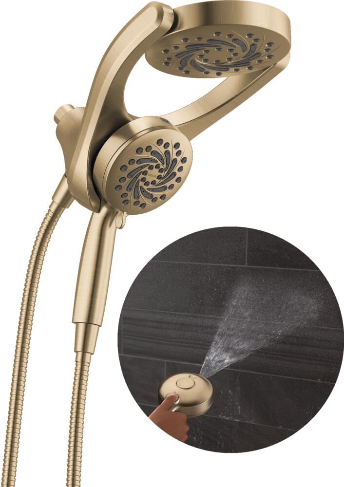 Photo 1 of Delta 5-Setting HydroRain 2-in-1 Dual Shower Head with ProClean Spray, Brushed Gold High Pressure Shower Head with Handheld Spray, 1.75 GPM Flow Rate, Champagne Bronze 75419CZ