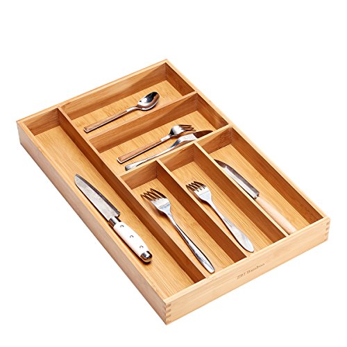 Bamboo Large Cutlery Tray Drawer Kitchen Flatware Organizer Utensil