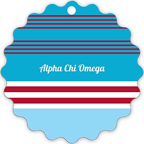 Alpha Chi Omega (AXO) Color Block Blue Red Sun Burst Christmas Tree Holiday Flat Metal Ornament
