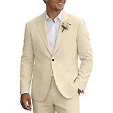 Men's 2 Pieces Linen Suits Casual Lightweight Summer Beach Groom Wedding Suit Linen Blazer Pants Set