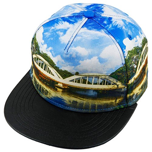 Samtree Unisex Snapback Hats,Coconut Tree Landscape Printed Flat Brim Baseball Cap(02-Hole Bridge)