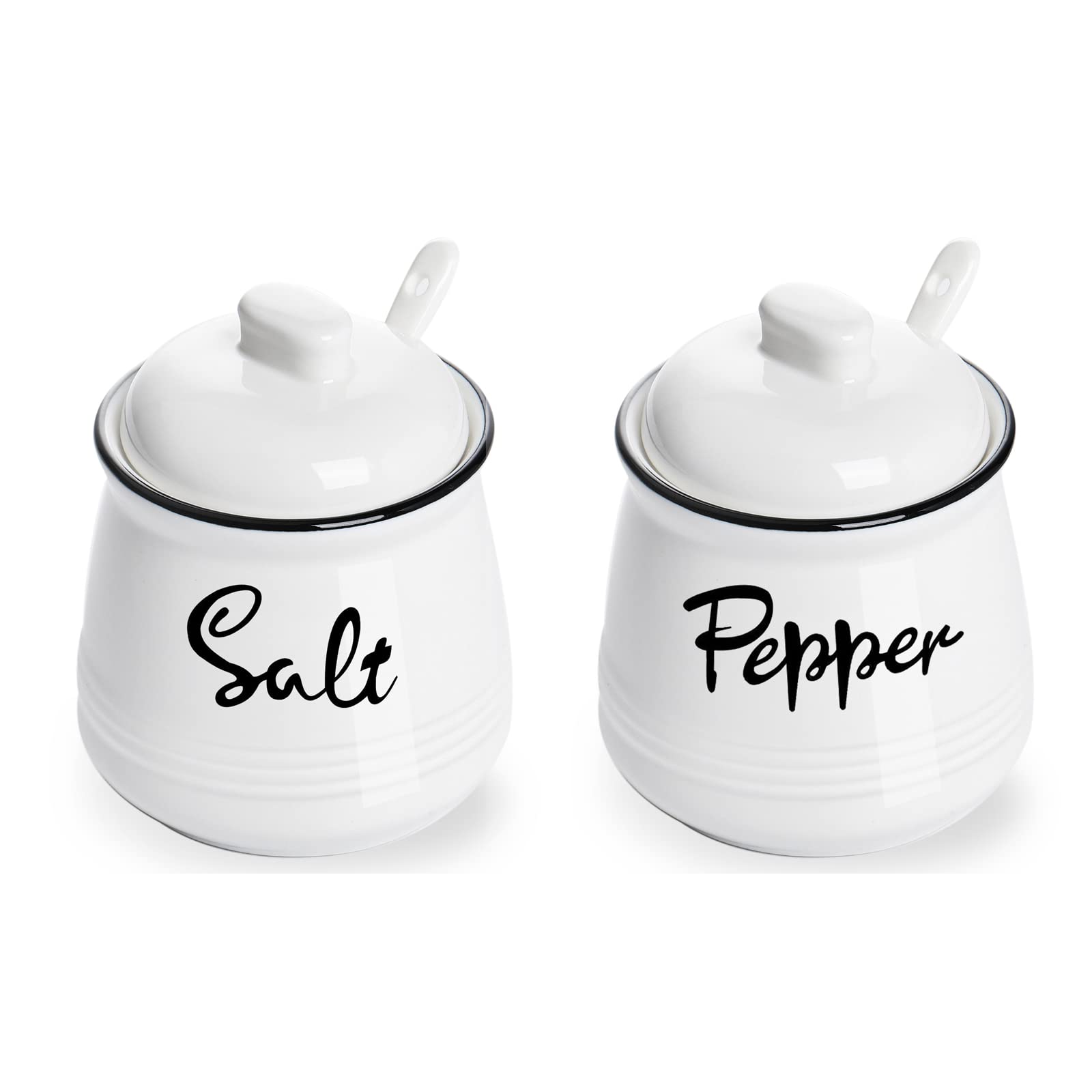 Photo 1 of HAOTOP 12oz Farmhouse Ceramic Salt and Peppr Bowls Set with Lid and Spoons,Easy to Clean (White)