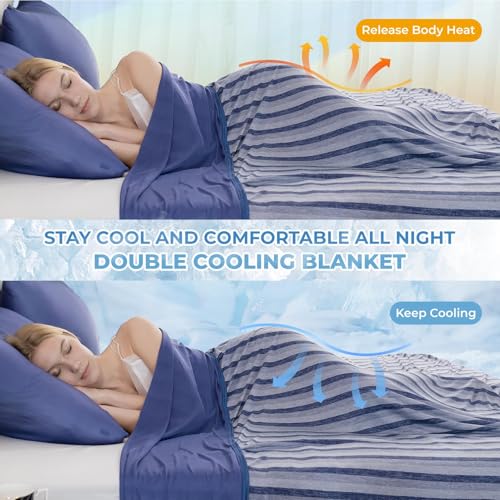 Auemtyn Cooling Blankets for Hot Sleepers Queen Size with Japanese Q-Max>0.5 Arc-Chill Cooling Fiber, Lightweight Breathable Double Sided Cold Tech Summer Blanket for Night Sweats(90"X90",Navy Blue)