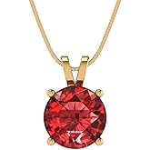 Clara Pucci 14K Yellow Gold Plated Solitaire 18" Box-Chain Necklace - Sterling Silver 3ct Round Cut Garnet Pendant