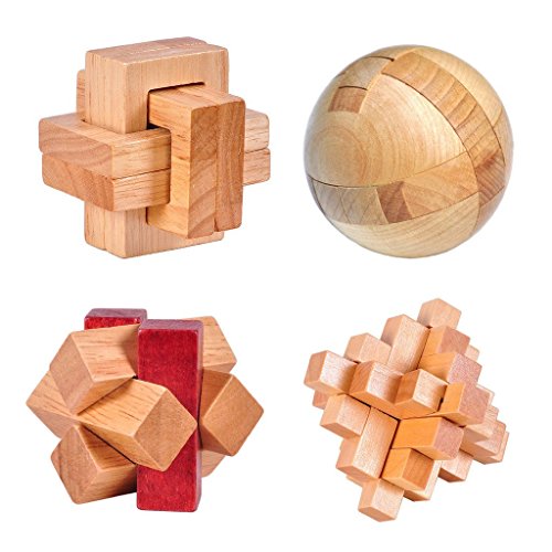 3D Wooden Cube Brain Teaser Puzzles Set 