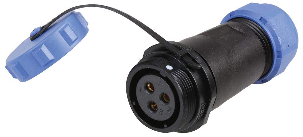 PRO ELEC 3-Pole Circular Threaded Inline Connector Socket – 7–12mm Cable, IP68 Waterproof, Gold Contacts, Nylon Body, 500V AC, 30A – PELR0178