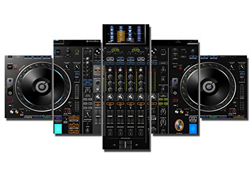 Wall Decorations for Living Room DJ Mixer Controller Pictures 5 Panel Canvas Art Turntables Paintings,Modern Artwork Home Decor Giclee Frame Stretched Ready to Hang Posters and Prints(60''Wx32''H)