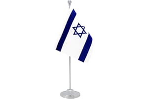 Rotenl Israel Desk Flag, Israeli Table Office Flag with Metal Pole and Stand Base, International Country Flags, Festival Event Celebration, Classroom Meeting Desktop Decor (Israel)