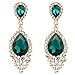 BriLove Wedding Bridal Dangle Earrings for Women Crystal Teardrop Cluster Beads Chandelier Earrings Emerald Color Gold-Toned