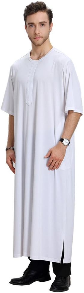 GladThinkMen's Muslim Thobe with Half Sleeves and Round Neck
