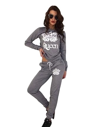 YOUJIA Damen Gedruckt Jogginganzug Sportanzug Sporthose Fitness Freizeithose Sweatshirt Pullover Trainingsanzug 2pcs