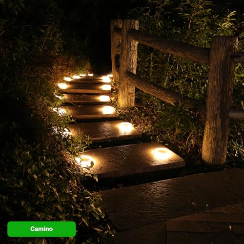 YiLaie Twilight Solar Lights Outdoor Garden 24 LEDs, 11 cm Solar Beacon Circular Floor Adhesive Lighting 360°, IP68 Waterproof for Path, Parking, Stairs, Sidewalk, Warm White (8 Pack)