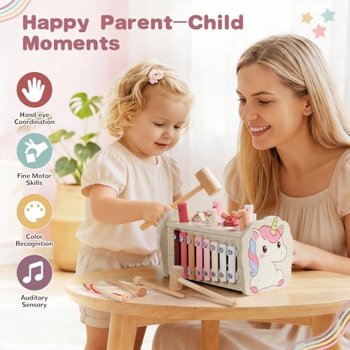 Juguetes Montessori 1 Años - Juguetes Niños Niñas 1 Año con Xilofono Bebé, Juego de Pesca, Juego de Martillos y Laberinto Numérico, Juguete Bebe 1 Año Regalo Bebe Niña Niño 1 Año Juegos Educativos