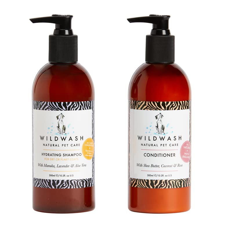 WildWash Hydrating Shampoo for Dry and Flaky Skin for Dogs 300ml - Manuka and Lavender - Sulphate and Paraben-Free for Sensitive Skin - Concentrated Formula for 10-20 Washes (Shampoo)