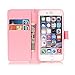 iPhone 5S Case, iPhone 5 Wallet Case, Firefish [Kickstand] [Shock Absorbent] Double Protective Case Flip Folio Slim Magnetic Cover with Wrist Strap for Apple iPhone 5/5S/SE-Cherry