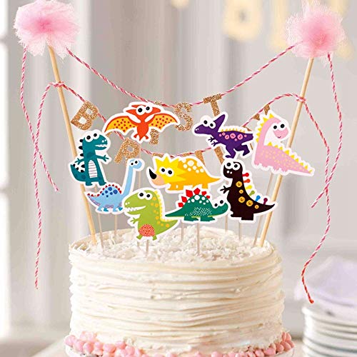 Mary Paxton Birthday Cake Topper,27Pack Dinosaur Cupcake Topper Decorations Birthday Party Supply Baby Shower Scene Ornament Themed Party Anniversary Kid Girl Boy Gift DIY