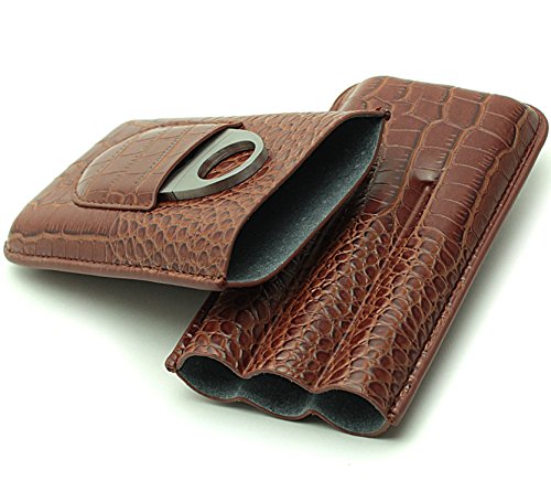 Cigar Case Travel - Cutter Included - Leather 3 Colors (Large Brown)