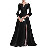 Long Sleeve Satin Mother of The Bride Dresses for Women A Line Formal Dress V Neck Evening Party Gowns LL-M108