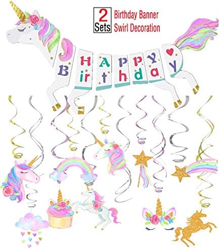 Unicorn Party Decoration Supplies-Unicorn Happy Birthday Banner-30ct Unicorn Hanging Swirl
