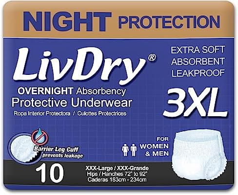LivDry Adult Incontinence Underwear, Overnight Comfort Absorbency, Leak
